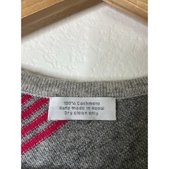 Cashmere Poncho Striped Pink Gray OS - Picture 2 of 3